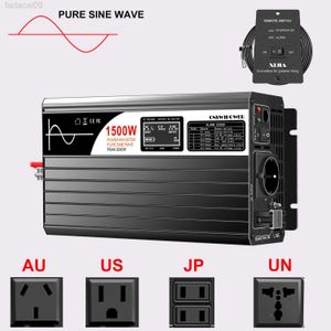 Auto Jump Starter Omvormer 1500W 12v 220v zuivere sinus zonne-energie omvormer DC 24V 48V naar AC 110V met afstandsbediening HKD230710