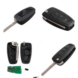 Clé de voiture 3 boutons puce Id63 433315Mhz porte-clés d'entrée sans clé pliable pour Ford Focus Fiesta télécommande complète demander Signal48987448110071 Otou4