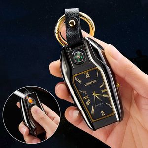 Autosleutelhanger Oplaadbare elektrische echte horloge USB-aansteker Coole elektronische plasma-ontsteker Rookaccessoires Gadgets voor mannen PQWT