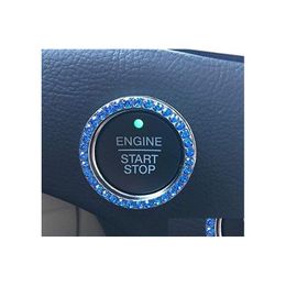 Llave del coche Crystal Rhinestone Bling Ring Emblem Sticker Accesorios Empuje para iniciar el botón Perilla de encendido Mujeres Drop Delivery Mobiles Moto Dhfat