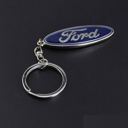Autosleutel voor Ford Metal 3D Key Chain Ring Car Logo Keychain Keyring Zink Alloy Llaveros Chaveiro Fiesta EcoSport Escort Drop Delivery Dh1MX