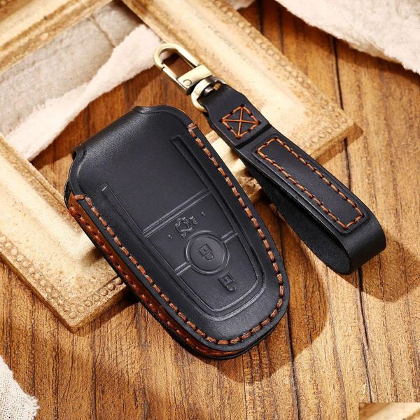 Funda de cuero para llave de coche Er Fob Holder Keyring Shell para Ford Mondeo Mustang Raptor F150 Fusion Edge Expedition L69 Drop Delivery Mobile DH3WS