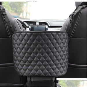 Bolsa de almacenamiento de cuero para llaves de coche, caja organizadora central de asiento, bolsillo interior de red, bolso de mano, soporte para taza, teléfono, viaje, almacenamiento, ordenación, gota D Dhrtk