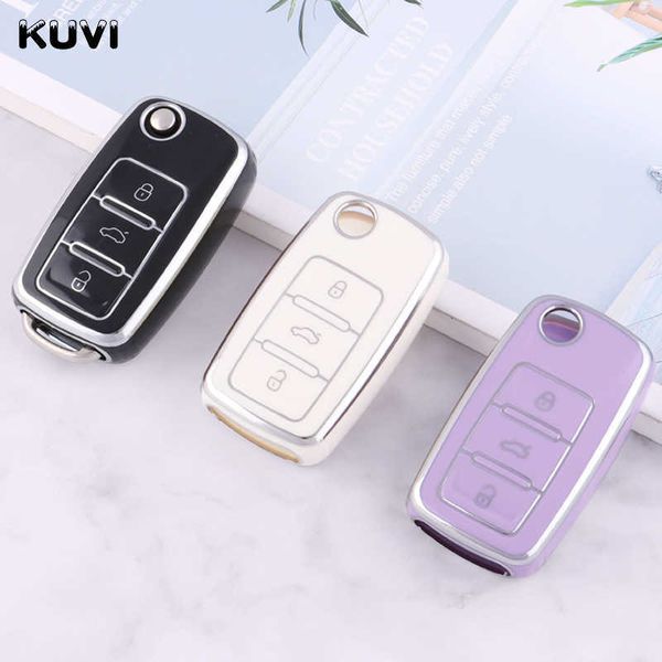 Clé de voiture TPU Car Flip Key Case Cover Shell pour VW Polo Golf Passat Tiguan Beetle Caddy T5 Up Eos Skoda Octavia Seat Leon Altea T221114