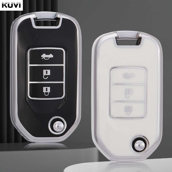 Clé de voiture TPU voiture pliante Flip Key Case Cover Shell pour Honda Civic HRV CRV XRV CR-V Crider Odyssey Pilot Fit Accord Protector Accessoires T221110