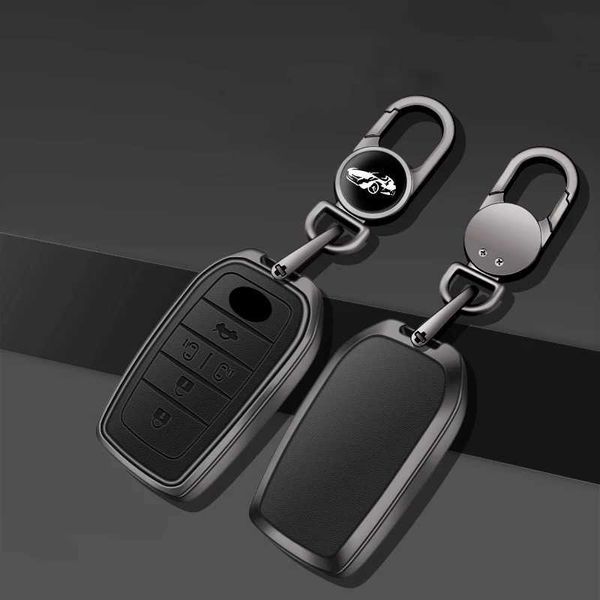 Cary Key Zinc Alloy + Leather Cavine de voiture Car clés à distance Shell pour Toyota Rav4 Crown Hilux Fortuner Camry Land Cruiser Prado Protect Accessoires T240509