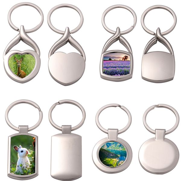 Porte-clés de voiture Transter thermique Sublimation Porte-clés vierges DIY Concave Rond Rectangle Coeur Alliage Argent Designer Bijoux Porte-clés Pour Cadeau Souvenir