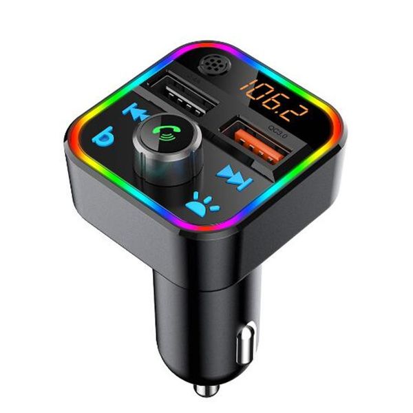 Kit de voiture Transmetteurs FM Bluetooth Bass Stéréo Lecteur de musique MP3 Adaptateur de chargeur de téléphone mains libres sans fil avec rétroéclairage LED QC 3.0 Accessoires automobiles de charge rapide