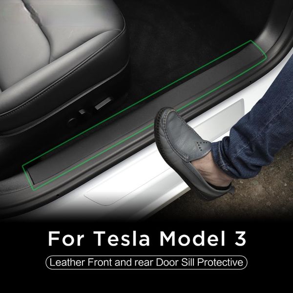 Protector de cuero para alféizar de puerta delantera y trasera de coche para Tesla modelo 3 2017-2021 protección oculta 4 unids/set