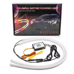 LED LED DRL Strip de lampe coulant des feux de course de jour RVB 60cm App 12V Signal de virage étanche flexible LED Switterback Lightback DRL Light White Yellow