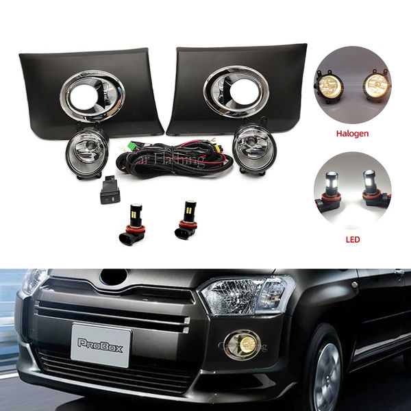 Luces LED antiniebla del parachoques delantero del coche, lámpara antiniebla para Toyota Probox Success 2016-2022, rejilla de cubierta de cableado de arnés embellecedor cromado