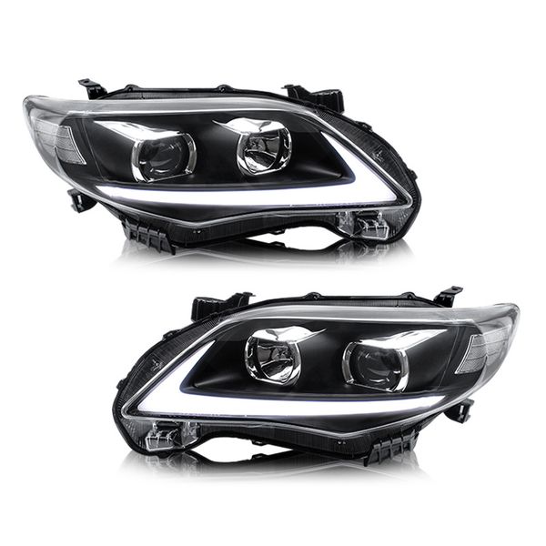 Conjunto de faros LED para coche, señal de giro dinámica, indicador de cabeza, luz de circulación diurna para Toyota Corolla 11-13