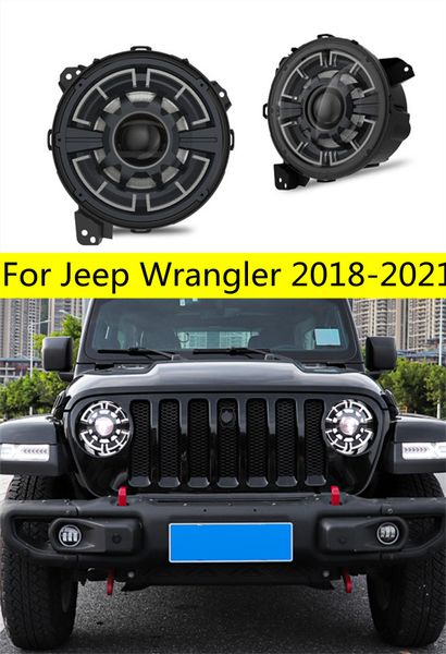 Faros LED de coche para Jeep Wrangler 20 18-2021, faros delanteros Luz De Carretera, faros de circulación diurna, señal de giro de ojo de Ángel