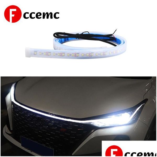 Bande lumineuse de capot de voiture à LED Flexible, feux de jour blancs, rétro-éclairage décoratif, lampe d'ambiance longue pour la plupart des véhicules, goutte 12V Dhmmc