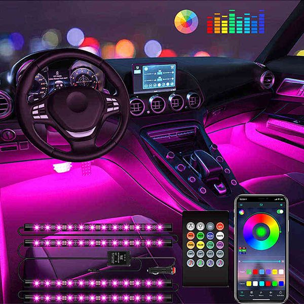 Coche Led Luz Pie Luz Ambiental RGB LED Tira Atmósfera Luz Interior Con Control Remoto Inalámbrico Luces Decorativas Y220708