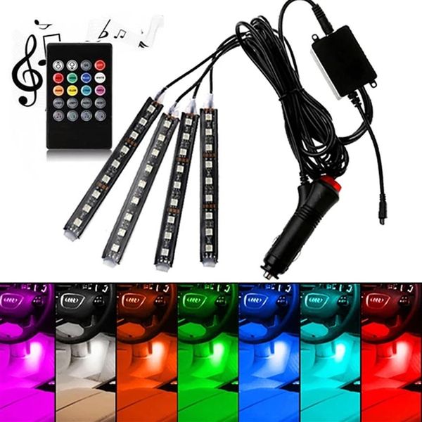 Lumière LED RGB pour intérieur de voiture, éclairage automatique, synchronisation de la musique, rythme, son, fonction Active et télécommande sans fil, 279t