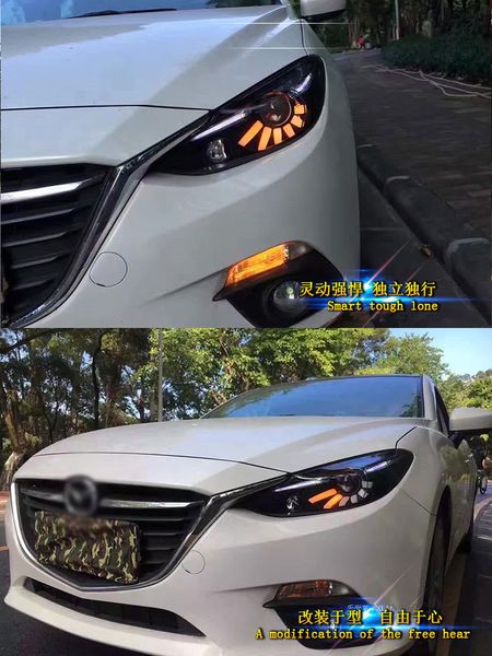 Voiture LED assemblage de phares de course pour Mazda 3 Axela phare LED 2014-2016 clignotant dynamique lentille de faisceau élevé accessoires Auto lampe