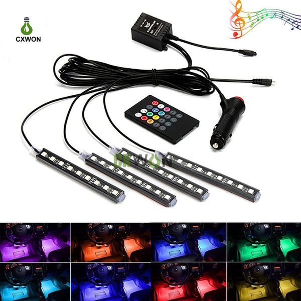 36leds LED RGB atmosphère intérieure bande lumineuse bandes décoratives lumières de décoration de voiture avec musique à distance sans fil USB