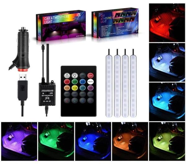 Tira de luces LED para coche, luz de ambiente, luz de pie, encendedor de cigarrillos USB, aplicación de Control remoto, lámpara LED ambiental decorativa Interior, tira Acce5294869