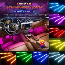 Tira de luces LED para coche, 4 Uds., 48 LED, ambiente Interior de música Multicolor, RGB SMD, estado de ánimo para TV Home-USB300p
