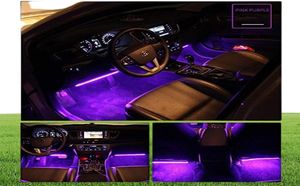 Tiras de luces LED para automóvil 4 piezas 48 LED Luces interiores de automóviles multicolores Iluminación debajo del tablero Kit impermeable con música y control remoto 1806317