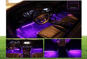 Les bandes LED de voiture Lumières 4PCS 48 LEDS CARROLES MULTICOLOR LIGNES INTÉRIEURS SOUS LE DASH ÉCLAIRAGE ENFAGE MOT ARAPHOP avec musique et télécommande Contro2544010