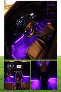 Auto LED -strips Licht 48 LED's 48 LED's Multicolor Cars Interior Lights Under Dash Lighting Waterproof Kit met muziek en externe contro2875933