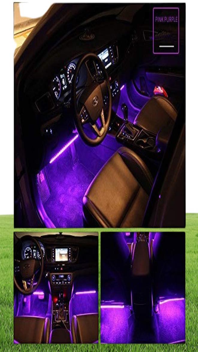 Tiras de LED para carro Luz 4pcs 48 LEDs Luzes interiores de carros multicoloridas sob o painel Kit de iluminação à prova d'água com música e controle remoto 6014102