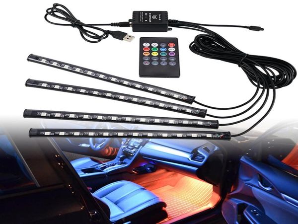 Tiras de luces Led para coche 364872 luces LED RGB ambientales USB 12V Lámpara decorativa Interior automática aplicación remota inalámbrica Mode9503919