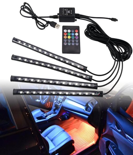 Luces de tiras LED de automóvil 364872 Ambient RGB LED LED USB 12V Auto Interior Lámpara decorativa Aplicación Modo remoto inalámbrico4004012