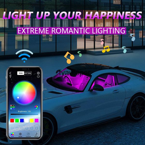 Tiras de luces LED para coche, 48 luces ambientales RGB, USB, 12V, bombillas decorativas para Interior de coche, lámpara con aplicación, modo de Control remoto inalámbrico