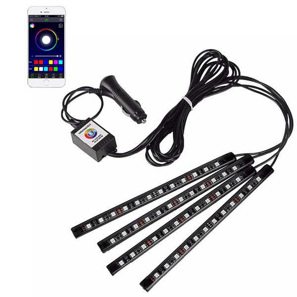 Bandes LED de voiture Lumières intérieures de voiture intelligentes App Control RVB à l'intérieur des lumières de voiture avec mode bricolage et mode musique LED lumières voitures DC 12V usalight