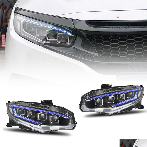 Actualización de faros de montaje de luces de automóvil para Honda Civic 10Th 20 16-20 21 LED Streamer Luces de señal de giro Lente de 4 ojos Entrega de gotas Aut Otfu0