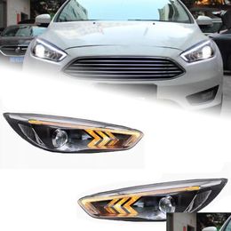 Auto Licht Montage Koplampen Voor Ford Focus 20 15-20 17 Drl Bewegende Richtingaanwijzer Alle Led Len projector Hoofd Lamp Drop Levering Automobi Ot6Yd