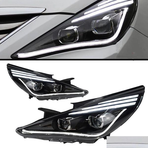 Conjunto de luz del automóvil Piezas de cabezal LED para Sonata 8 Reemplazo de faros delanteros 20 10-20 14 DRL Daytime Bi-Xenon Drop entrega Automóviles Otamx