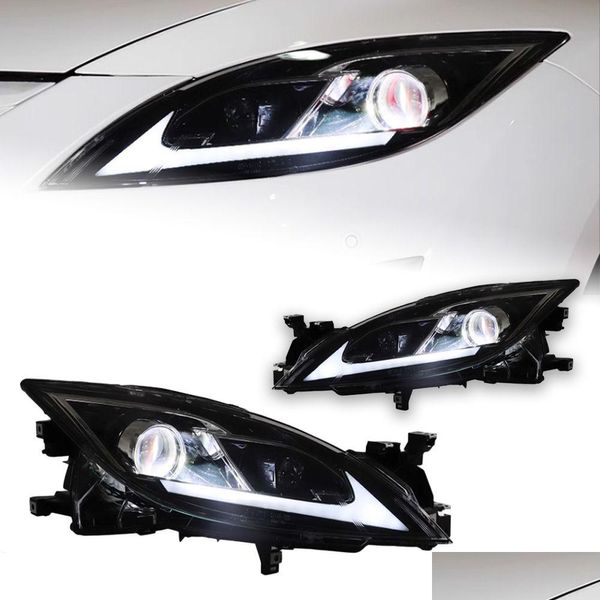 Conjunto de luces de coche LED Faros para Mazda 6 Atenza Faros 2009-20 16 Angel Eye Bi Señal Luces diurnas Accesorio Drop Entrega A OTLJB