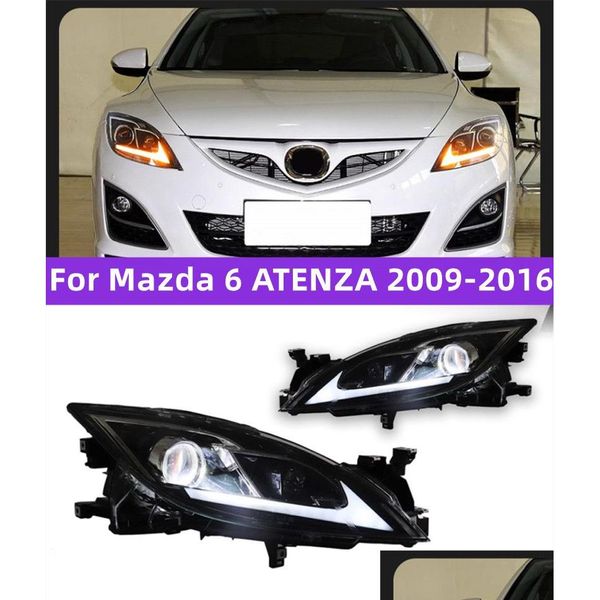 Conjunto de luces de coche Actualización de faros para Mazda 6 Atenza 2009-20 16 Luces de señal LED Bi Proyector Lámpara de cabeza Entrega de gotas Automóviles Otxjz