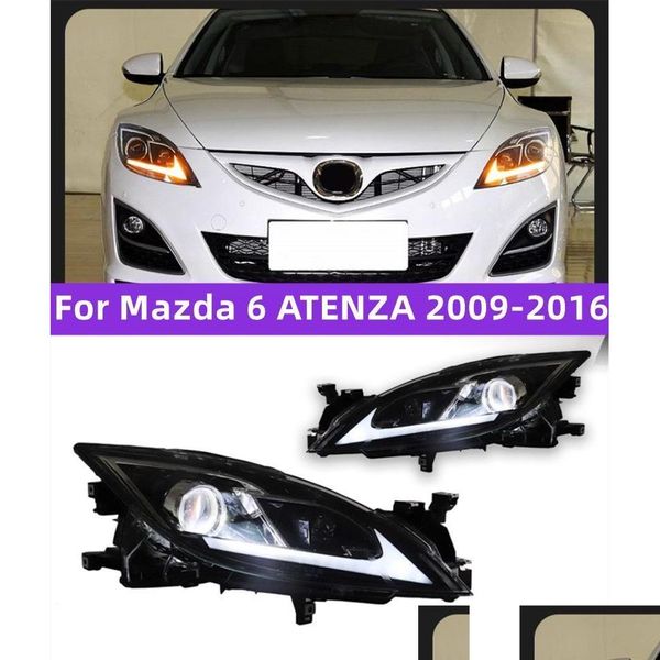 Conjunto de luces de coche, faro mejorado para Mazda 6 Atenza 2009-20, 16 luces de señal LED, proyector bi, lámpara de cabeza, entrega móvil, Dh7Tw