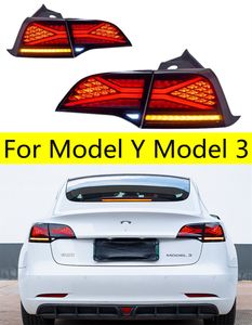 Autolichten voor Tesla Model 3 Model Y LED Dynamic Turn Signal Tail Light met sequenti￫le animatie omkeren remrem achterlichten