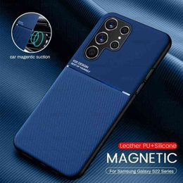 Étui de couverture de téléphone en cuir de support magnétique de voiture pour Samsung Galaxy S 22 S22 Ultra Pro Plus S22Ultra 5G TPU cadre souple protéger Coque W220226