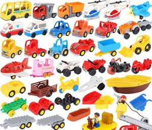 Modèle de voiture enfants assembler des jouets gros blocs de construction pièces de trafic urbain véhicule remorque châssis bateau moto Compatible Duplo Y1130