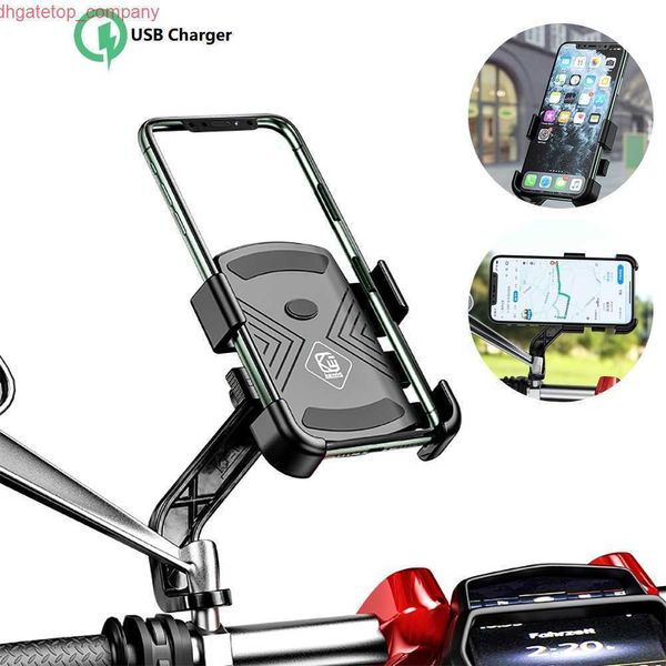 Support de téléphone portable de moto de voiture avec support de chargeur USB pour support de smartphone rotatif de 3,5 à 6,5 pouces Miroir de guidon de vélo de moto