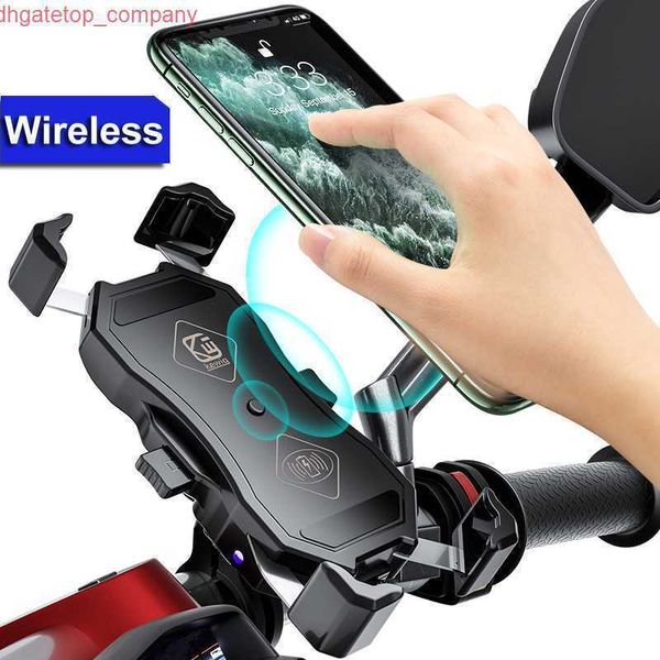 Soporte para teléfono móvil para motocicleta y coche con cargador inalámbrico QC 3,0 USB Qi para Scooter, Motor, motocicleta, soporte para teléfono inteligente