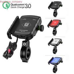 Support de téléphone de moto de voiture avec chargeur USB QC 3.0 pour iPhone Samsung Moto Miroir Guidon GPS Support de support Support de téléphone portable