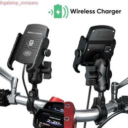 Auto motorfiets telefoonbevestiging 15W qi draadloze lader USB opladen 1 "kogelsteel Socket Stuur spiegel Mobiele telefoonhouder waterdicht