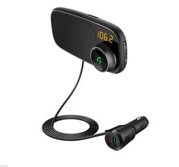Reproductor de MP3 para automóvil Manos libres Bluetooth Car Kit Transmisor FM Adaptador de audio Cargador USB dual QC3.0 Carga rápida con soporte para teléfono T16