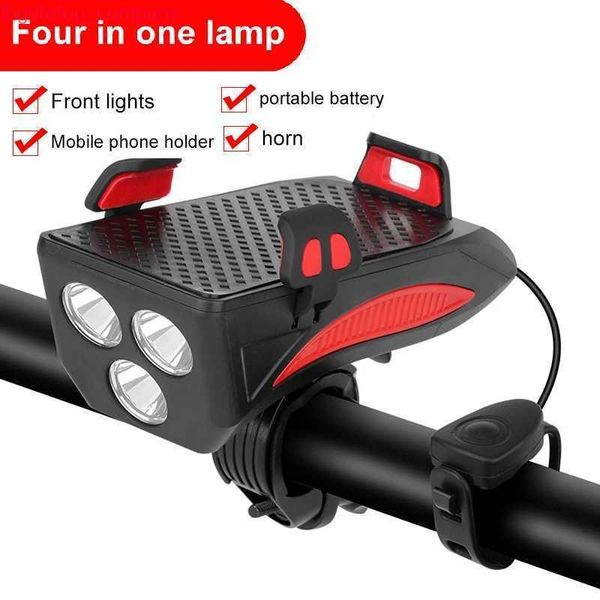 Voiture Multi-Fonction 4 en 1 Vélo Lumière Lampe de Poche Vélo Klaxon Alarme Cloche Téléphone Titulaire Power Bank Vélo Accessoires Vélo Avant Lumière