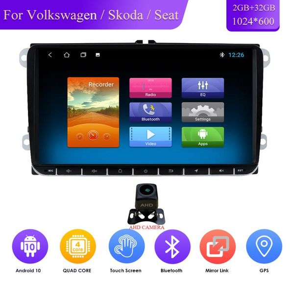 Car Multimedia Player Android 10 GPS 2 Din Car Autoradio Radio pour VWVOLKSWAGENGOLFPOLOPASSATB7B6SEATLEONSKODA MIC SWC5106949