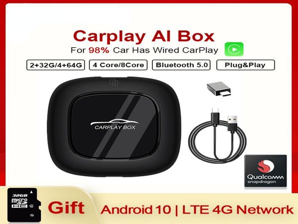 Caja inteligente Multimedia para coche, reproductor Carplay Ai Box, 4G, 64G, Android 10, navegación automática para VW, Ford More4840003