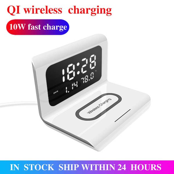 Voiture nouveau 10W Qi chargeur sans fil chargeur de téléphone thermomètre calendrier horloge Station de charge chargeur rapide pour iPhone Samsung